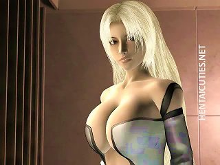 A Blonde 3d Animated Woman Displays Her Breasts